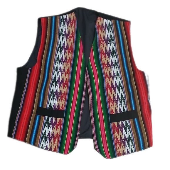 Colorful vintage Striped Vest, ( Coul be Peruvian?) Hand crafted,  pre-loved - Picture 1 of 4